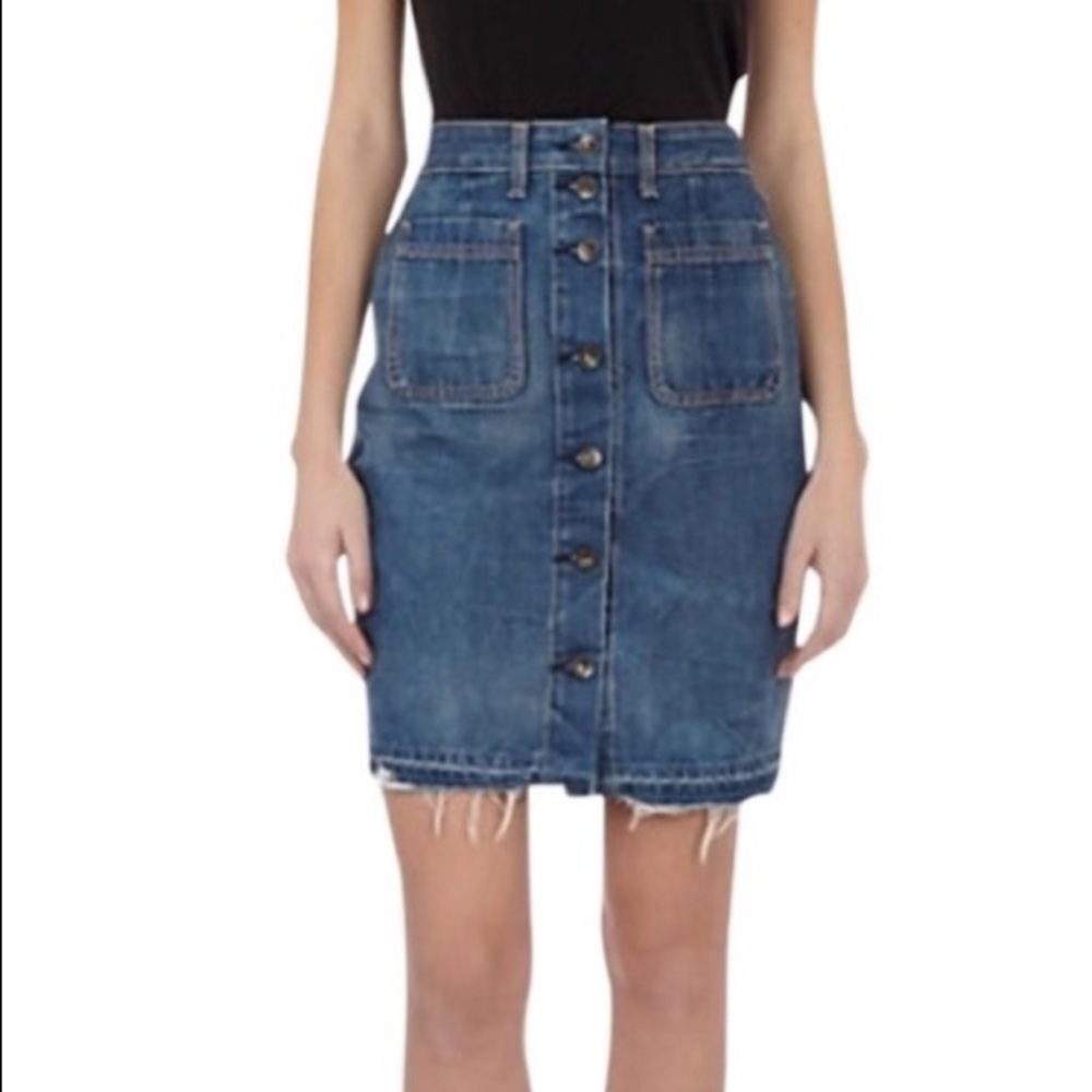 Rag &‎ bone Santa Cruz denim pencil skirt button front released raw hem